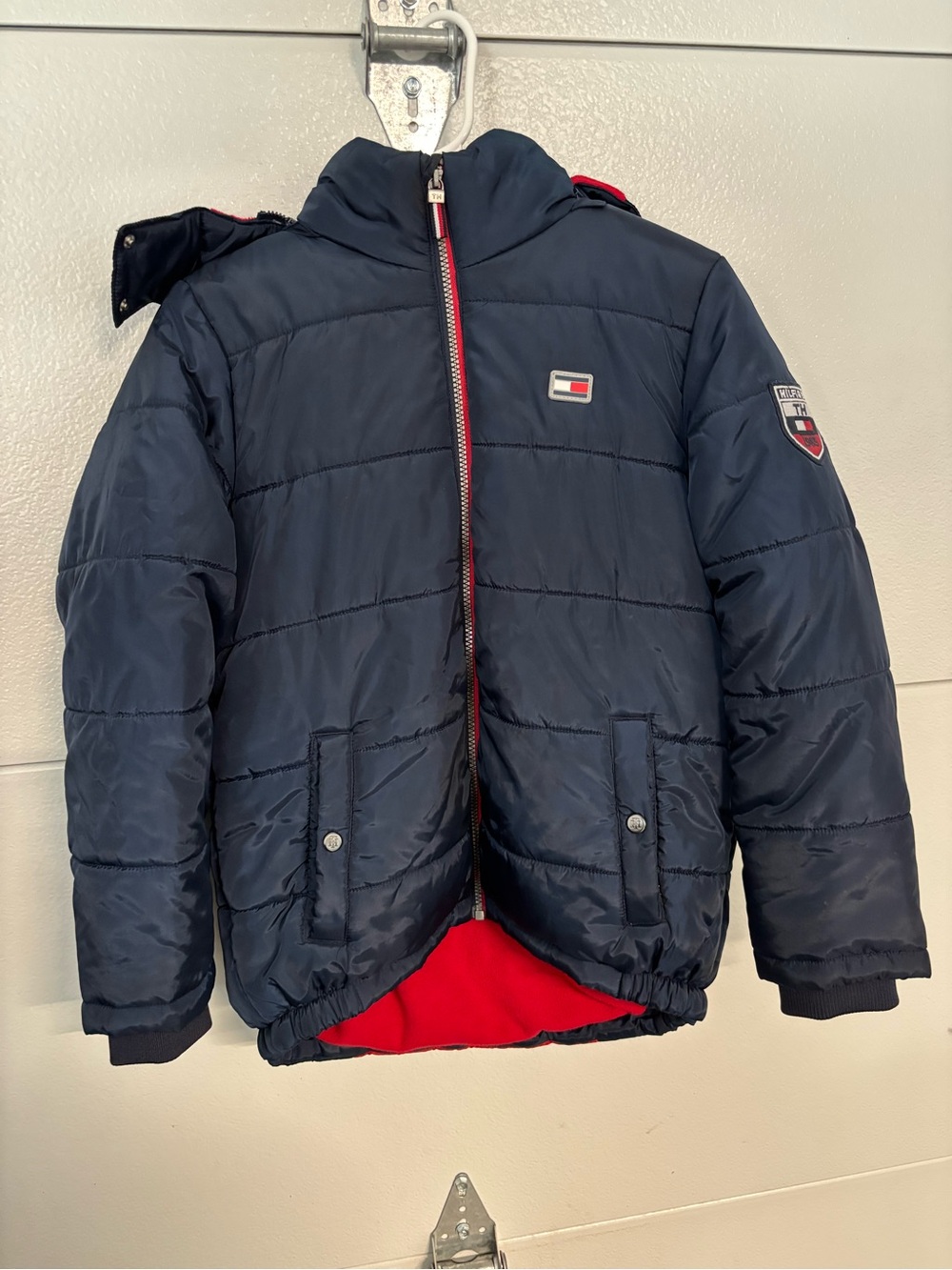 Tommy Hilfiger Kids Navy Puffer Jacket with Red Lining